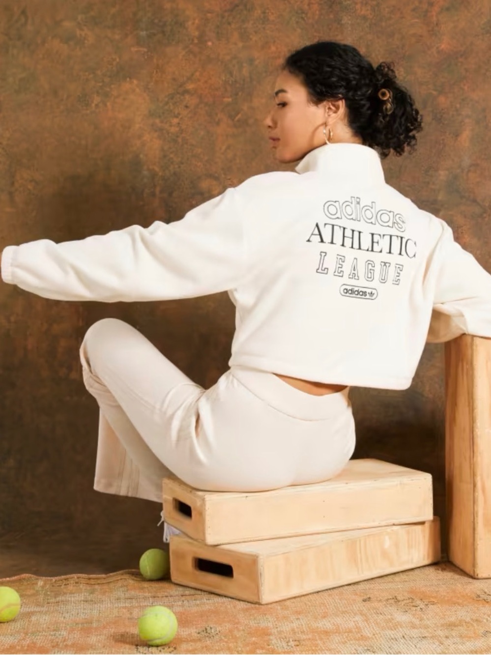 Adidas Retro Luxury 1/4 Zip Cropped Sweater in Cream - Picture 3 of 9